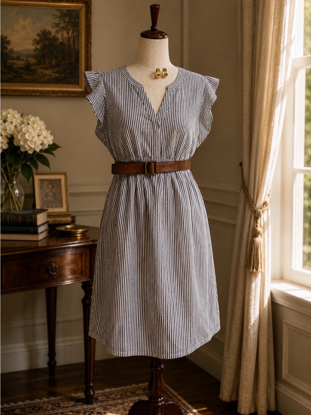 Old Navy Blue and White Striped V‑Neck Midi Dress